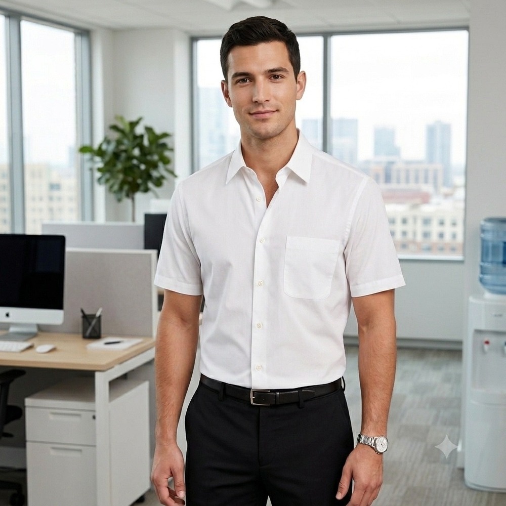 Theory Mens Menlo SS P Fairfax Stretch White Short Sleeve Button Down Shirt M